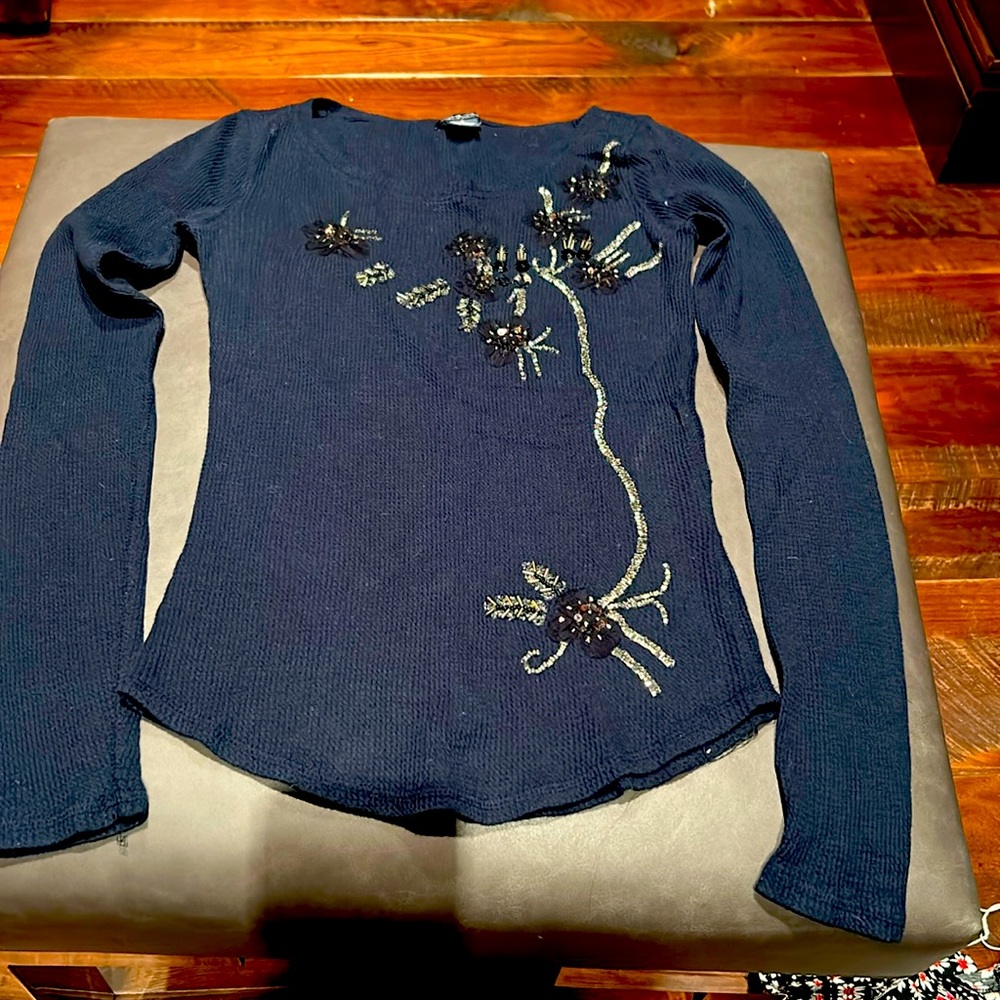 Navy, waffle long sleeve t